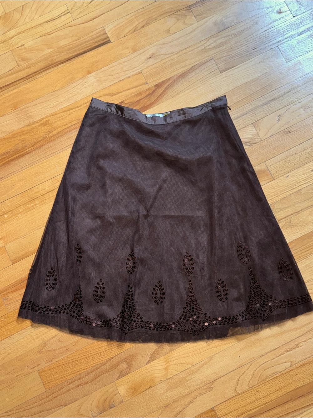 Old Navy Brown A-Line Skirt with Sequin Hem Detail Sz 6 low waist vintage